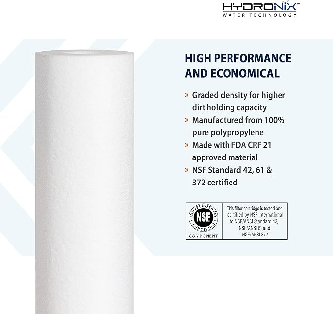 Hydronix SDC-25-2005 Whole House, RO Systems or Commercial Use Sediment Water Filter Cartridge 2.5" x 20" - 5 micron