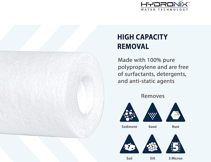 Hydronix SDC-25-2005 Whole House, RO Systems or Commercial Use Sediment Water Filter Cartridge 2.5" x 20" - 5 micron